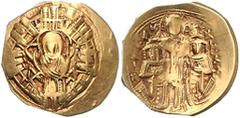 BYZANTINISCHE MÜNZEN BYZANTINISCHES REICH, Andronicus II. und Michael IX., 1295-1320, AV Hyperpyron, Konstantinopel. Büste der Jungfrau Maria in Stadtmauern. Rs.Andronicus und Michael knien seitlich v