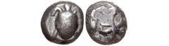 GRIECHENLAND, AIGINA / Stadt Aigina, AR Stater (485-480 v.Chr.). Seeschildkröte. Rs.Fünfgeteiltes quadratum incusum. 12,40g, Sear 1858, SNG Cop.501ff, ss