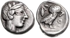 GRIECHISCHE MÜNZEN GRIECHENLAND, ATTIKA, Stadt Athen, AR Drachme (449-413 v.Chr.). Kopf der Athena r. Rs.Eule mit Olivenzweig im Quadratum incusum. 16mm; 4,25g; 3h. ss Sear 2527; HGC 4,1631; BMC 11.74