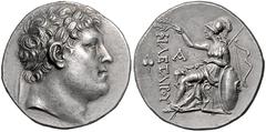 GRIECHISCHE MÜNZEN KLEINASIEN, MYSIEN, Attalos I., 241-197 v.Chr., AR Tetradrachme. Bel. Kopf des Philetairos. Rs.Athena mit Kranz auf Cippus, im Feld r.Bogen, l. Efeublatt und 'A'. 29mm; 16,68g; 12h 