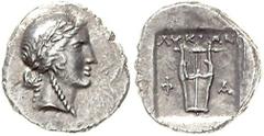 KLEINASIEN, LYKIEN / Stadt Phaselis AR Drachme (2.Jh.v.Chr.). Apollonkopf r. Rs.Kithara zwischen 'Phi-A', darüber LYKIWN. 3,26g. BMC-, SNG Aulock-. selten, ss-vz