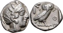 GRIECHENLAND, ATTIKA / Stadt Athen AR Tetradrachme (479-393 v.Chr.). Kopf der Athena r. Rs.Eule mit Olivenzweig und Mondsichel r. stehend, im quadratum incusum. 17,10g. SNG Cop.35. kl.Kr., ss-vz