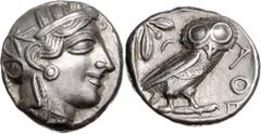 GRIECHENLAND, ATTIKA / Stadt Athen AR Tetradrachme (479-393 v.Chr.). Kopf der Athena r. Rs.Eule mit Olivenzweig und Mondsichel r. stehend, im quadratum incusum. 17,15g. SNG Cop.37. Rv. Graffiti, f.vz