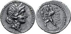 RÖMISCHE REPUBLIK, Julius Caesar, 59-44 v.Chr. AR Denar (47-46 v.Chr.). Diad. Kopf der Venus r. Rs.Aeneas trägt Anchises u. Palladium aus dem brennenden Troja. Heeresmünzstätte in Asien. 3,88g. Diese 