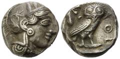 GRIECHENLAND, ATTIKA / Stadt Athen, AR Tetradrachme (5. Jh.v.Chr.). Kopf der Athena. Rs.Eule mit Olivenzweig und Mondsichel im Quadratum Incusum. Sear 2521. ss
