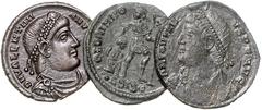 RÖMISCHES REICH, Jovian, 363-364, AE Follis, Constantinopolis. Diad. Büste l. Rs.VOT V im Lorbeerkranz. 3,33g. DAZU: Valens, Follis, Siscia. Diad. Büste r. Rs.Kaiser mit Standarte und Captivus. 2,99g.