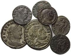 RÖMISCHES REICH Constantius I. als Caesar, 293-305, AE Follis, C *SIS. Belorb. Büste r. Rs.Genius mit Patera und Füllhorn. DAZU: gleiche KB (beide ss); gleiche als Kaiser AE 1/4 Follis, SIS (beide Ums