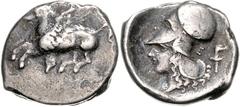 GRIECHENLAND, KORINTH / Stadt Korinth, AR Stater (400-350 v.Chr.). Pegasos. Rs.Athenakopf mit korinth. Helm, dah. E, Beizeichen Fackel. 8,28g. BMC 12.326. ss.