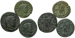 RÖMISCHES REICH, Maximinus II., 309-313, AE Follis, SMN =Nicomedia. Belorb. Büste. r. Rs.Genius mit Füllhorn füttert Adler aus Patera. DAZU: als Caesar, AE 1/4 Follis. SIS =Siscia. Rs.Genius mit Pater
