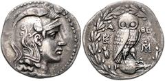 GREEK COINS GRIECHENLAND, ATTIKA / Stadt Athen, AR Tetradrachme (220-197 v.Chr.). Kopf der Athena r. Rs.Eule auf Amphora r., Beiz. Zikade. 16,60g. BMC 11.xxxvii., Serie xiii, Sf.a.Rd.,