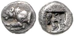 GREEK COINS GRIECHENLAND, ARGOLIS / Stadt Argos, AR Obol. Wolfsprotome l. Rs.Quadratum incusum. 0,8g. Sear 2786, var., BMC 10.137.13, var.,