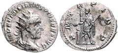 ROMAN COINS RÖMISCHES REICH, Aemilian, 253, AR Antoninian TRP I =253, Rom. Büste r. mit Strahlenkrone. Rs.Kaiser mit Speer opfert mit Patera über Altar, dah. Standarte. 2,73g. Seaby 32, RIC 7, Sr.,