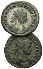 ROMAN COINS RÖMISCHES REICH, Carinus, 283-285, AE Antoninian, SMSXXIB =Siscia. Büste r. mit Strahlenkrone. Rs.Numerian und Carinus opfern über Dreibein, dahinter zwei Standarten. DAZU: gleiche B XXI R