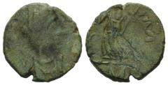 ROMAN COINS RÖMISCHES REICH, Avitus, 455-456, AE 1/2 Centenionalis, Rom. Diad. Büste. Rs.Victoria mit Kranz und Palme, i.F.S. 1,25g. RIC 2413, (R5),