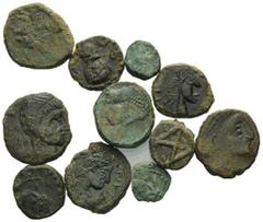BYZANTINE COINS BYZANTINISCHES REICH, Justinian I., 527-565, AE Nummion. Büste r. Rs.Monogramm (7x). DAZU: Anastasius I., 491-518, AE Nummmion. Rs.Monogramm; Justin II., 565-578, AE Nummion. Rs.Monogr