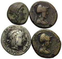 ANCIENT REPLICA KLEINASIEN, KARIEN / Insel Rhodos, AR Drachme (167-88 v.Chr.). Helioskopf r. Rs.Rose mit Knospe, oben Magistratsname. 2,52g (Bronze); PHRYGIEN, Peltai, AE 19 (2.-1.Jh. v.Chr.). Marsbüs
