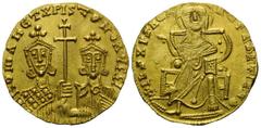 BYZANTINE COINS BYZANTINISCHES REICH, Constantin VII. und Romanos I., 920-944, AV Solidus, Konstantinopel. Thron. Christus. Rs.Romanus u. Constantin v.vorn, mittig Patriarchenkreuz. 4,53g. Sear 1745, 