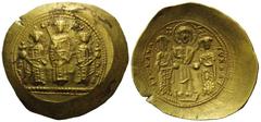 BYZANTINE COINS BYZANTINISCHES REICH, Romanos IV., 1068-1071, AV histamenon nomisma, Konstantinopel. Christus in der Mitte krönt Romanos und Kaiserin Eudocia. Rs.Frontal auf Prunksteg stehend Michael 