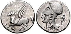 GREEK COINS GRIECHENLAND, KORINTH / Stadt Korinth, AR Stater (338-300 v.Chr.). Pegasos l. Rs.Athenakopf mit korinth. Helm l., Beiz. Palladium. 8,53g. BMC 12.26.256, SNG Cop.-, f.vz