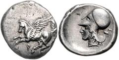 GREEK COINS GRIECHENLAND, KORINTH / Stadt Korinth, AR Stater (400-338 v.Chr.). Pegasos l. Rs.Athenakopf mit korinth. Helm l., Beiz. Pferdeprotome. 8,44g. vgl., BMC 12.13.127, SNG Cop.33,