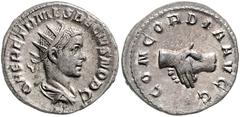 ROMAN COINS RÖMISCHES REICH, Herennius Etruscus als Caesar, 250-251, AR Antoninian, Rom. Büste r. mit Strahlenkrone. Rs.Hände im Handschlag. 3,50g. RIC 138, Kampm.81.3, ss-vz