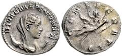 ROMAN COINS RÖMISCHES REICH, Mariniana, Gemahlin des Valerian, +253, AR Konsekrationsantoninian, Rom. Verschl. Büste auf Mondsichel r. Rs.Pfau, mit der Kaiserin zum Himmel fliegend. 3,40g. RIC 6, Kamp