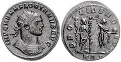 ROMAN COINS RÖMISCHES REICH, Florianus, 276, AE Antoninian KA.A =Serdica. Büste r. mit Strahlenkrone. Rs.Providentia mit zwei Standarten steht gegenüber von Sol. 4,41g. RIC 111, f.vz