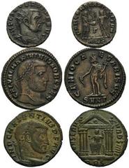 ROMAN COINS RÖMISCHES REICH, Severus II., 306-307, AE Follis, postreform, C ALE=Alexandria. Büste r. mit Strahlenkrone. Rs.Kaiser erhält kleine Victoria auf Globus von Jupiter. DAZU: MAXIMINUS II. AE 