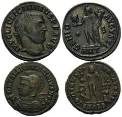ROMAN COINS RÖMISCHES REICH, Licinius I., 308-324, AE Follis, * S ANT =Antiochia. Belorb. Büste r. Rs.Genius mit Kopf des Serapis und Füllhorn l. (ss). DAZU: LICINIUS II. als Caesar. AE Follis X IIC S