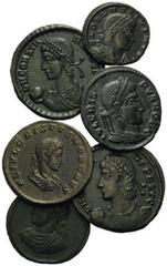 ROMAN COINS RÖMISCHES REICH, Crispus als Caesar, 317-326, AE Follis, T F .ATR. Belorb. Büste r. Rs.Prinz mit Speer und Globus r. (vz). DAZU: gleiche CSIS Kranz. Rs.VOT X im Kranz (vz); DALMATIUS, AE F