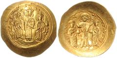 BYZANTINE COINS BYZANTINISCHES REICH, Romanos IV., 1068-1071, AV histamenon nomisma, Konstantinopel. Christus in der Mitte krönt Romanos und Kaiserin Eudocia. Rs.Frontal auf Prunksteg stehend Michael 