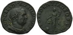 ROMAN COINS RÖMISCHES REICH, Balbinus, 238, AE Sesterz (238), Rom. Belorb. Büste r. Rs.Providentia mit Füllhorn deutet mit Stab auf Globus. 18,32g. RIC 19, Kampm.70.17, ss-vz 1700