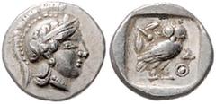 GREEK COINS GRIECHENLAND, ATTIKA / Stadt Athen, AR Hemidrachme (5./4.Jh.v.Chr.). Athenakopf mit Helm r. Rs.Eule r. stehend neben Olivenzweig. 2,01g. ss+