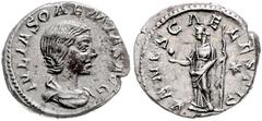 ROMAN COINS RÖMISCHES REICH, Julia Soaemias, Mutter des Elagabal, +222, AR Denar, Rom. Drap. Büste r. Rs.Venus mit Apfel und Zepter, Stern l. i.F. 3,24g. Seaby 8a, RIC 241,