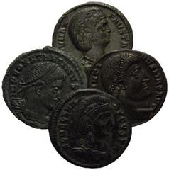 ROMAN COINS RÖMISCHES REICH, Constantin I. der Große, 307-337, AE Follis * AQS. Belorb. Büste r. Rs.Sol mit Globus (ss). DAZU: gleiche E CONS Rs.Sitz. Victoria stützt Fuß auf Gefangenen, hinten Tropae