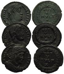 ROMAN COINS RÖMISCHES REICH, Jovian, 363-364, AE Centenionalis, ASIRM. Diad. Büste r. Rs.VOT V MVLT X im Kranz (2x). DAZU: gleiche ASISC. 3 Stk., vz