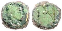 ROMAN COINS RÖMISCHES REICH, Julius Nepos, 474-475, AE 1/2 Centenionalis, Rom. Diad. Büste r. Rs.Monogramm. 0,63g. Sear 4381, RIC 3222, (R4), extrem selten,