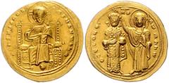 BYZANTINE COINS BYZANTINISCHES REICH, Romanos III. Argyrus, 1028-1034, AV Histamenon Nomisma =Scyphat, Konstantinopel. Thron. Christus. Rs.Kaiser wird von Jungfrau Maria gekrönt. 4,32g. Sear 1819, DOC