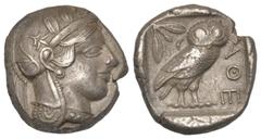 GREEK COINS GRIECHENLAND, ATTIKA / Stadt Athen, AR Tetradrachme (449-404 v.Chr.). Athenakopf r. Rs.Eule mit Olivenzweig und Mondsichel. 16,96g. HGC 4, 1597, Rdf.,
