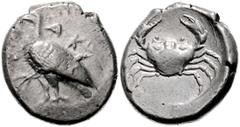 GREEK COINS *ITALIEN, SIZILIEN / Stadt Akragas, AR Didrachme (vor 413 v.Chr.). Adler l. stehend. Rs.Krabbe. 8,60g. SNG Fitzw.898 l.prägeschw., ss+/f.vz