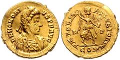 ROMAN COINS RÖMISCHES REICH, Honorius, 393-423, AV Tremissis, Mediolanum. Diad. Büste r. Rs.Victoria r. schreitend. 1,47g. RIC 1215 kl.Kr.,