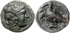 GREEK COINS ITALIEN, SIZILIEN / Stadt Akragas, AE 19 (Phintias 287-279 v.Chr.). Belorb. Kopf des Apollo r. Rs.Zwei Adler auf Hasen. 4,67g. BMC 2.140 vz
