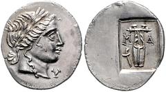 GREEK COINS KLEINASIEN, LYKIEN / Stadt Masikytes, AR Hemidrachme (40-20 v.Chr.) der Lykischen Liga. Belorb. Apollokopf n.r. zw. L-Y. Rs.Lyra zw. M-A, Bz. Fackel, im Quadratum Incusum. 1,84g. Sear 5294