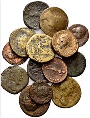 ROMAN COINS RÖMISCHES REICH, Trajan, 98-117, AE As. Belorb. Brb. rechts. Rs.Victoria mit Schild links. DAZU:2 Sesterzen; Caligula, As; Domitian, As; Hadrian, Sesterz; Antoninus Pius, Sesterz; Faustina