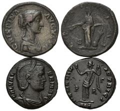 ROMAN COINS RÖMISCHES REICH, Crispina, Gemahlin des Commodus, +183, AE As. Drap. Büste r. Rs.Laetitia mit Kranz und Steuerruder l. stehend. 13,55g (ss). DAZU:Galeria Valeria, Gemahlin des Galerius, +3