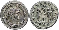 ROMAN COINS RÖMISCHES REICH, Numerian als Caesar, 282-283, AE Antoninian, E/XXI= Antiochia. Drap. Brustb. mit Strahlenkr. r. Rs.Numerian erhält Viktoria auf Globus von Jupiter, oben Stern. 4,68g. RIC 