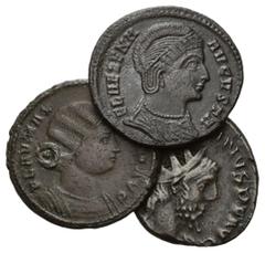 ROMAN COINS RÖMISCHES REICH, Fausta, Gemahlin Constantins I., 307-326, AE Follis. Drap. Büste r. Rs.Kaiserin als Spes stehend, zwei Kinder im Arm haltend. 3,04g. DAZU: Helena, AE Follis. Drap. Büste r