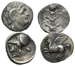 GREEK COINS GRIECHENLAND, KORINTH / Stadt Korinth, Moderne Nachprägung eines AR Stater (400-350 v.Chr.). Pegasos. Rs.Athenakopf mit korinth. Helm, Beiz. E, i.F. r., Mohnknospe, 'SANDOZ'. 6,54g. DAZU:W