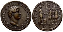 ROMAN COINS RÖMISCHES REICH, Otho, 69, Br.-Med. im Stil eines Paduaner-AE Sesterz. Büste r., IMP OTHO CAESAR AVG TRI POT. Rs.Kaiser r. stehend, vor im Altar und Soldaten mit Standarten, SECV RI TAS PR