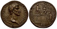 ROMAN COINS RÖMISCHES REICH, Nerva, 96-98, Br.-Med. im Stil eines Paduaner-AE Sesterz. Belorb. Büste r., IMP NERVA CAES AVG PM TRP COS II PP. Rs.Nerva auf Podium sitzend in Verteilungsszene, CONGIAR P